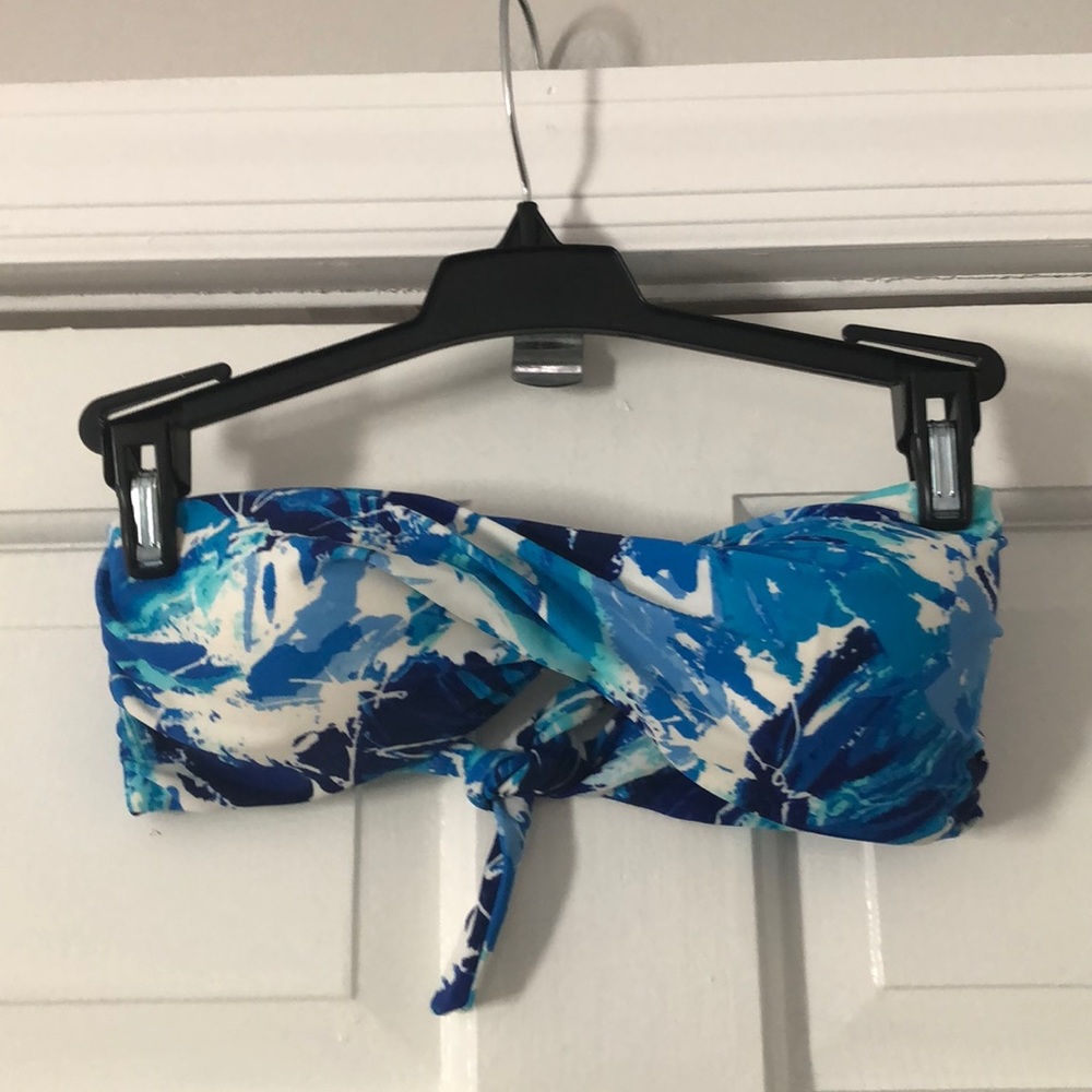 Sunsets Blue/White Twist Bandeau Bikini Top Small